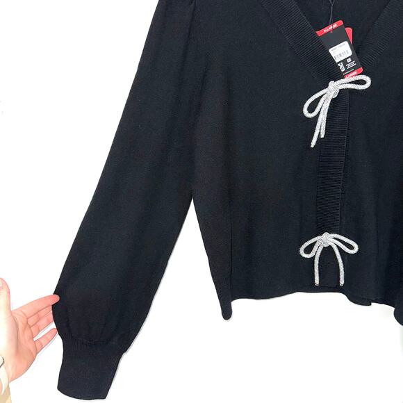NWT Express Black Viral Influencer Favorite Rhinestone Bow Cardigan Size XL - Picture 9 of 15
